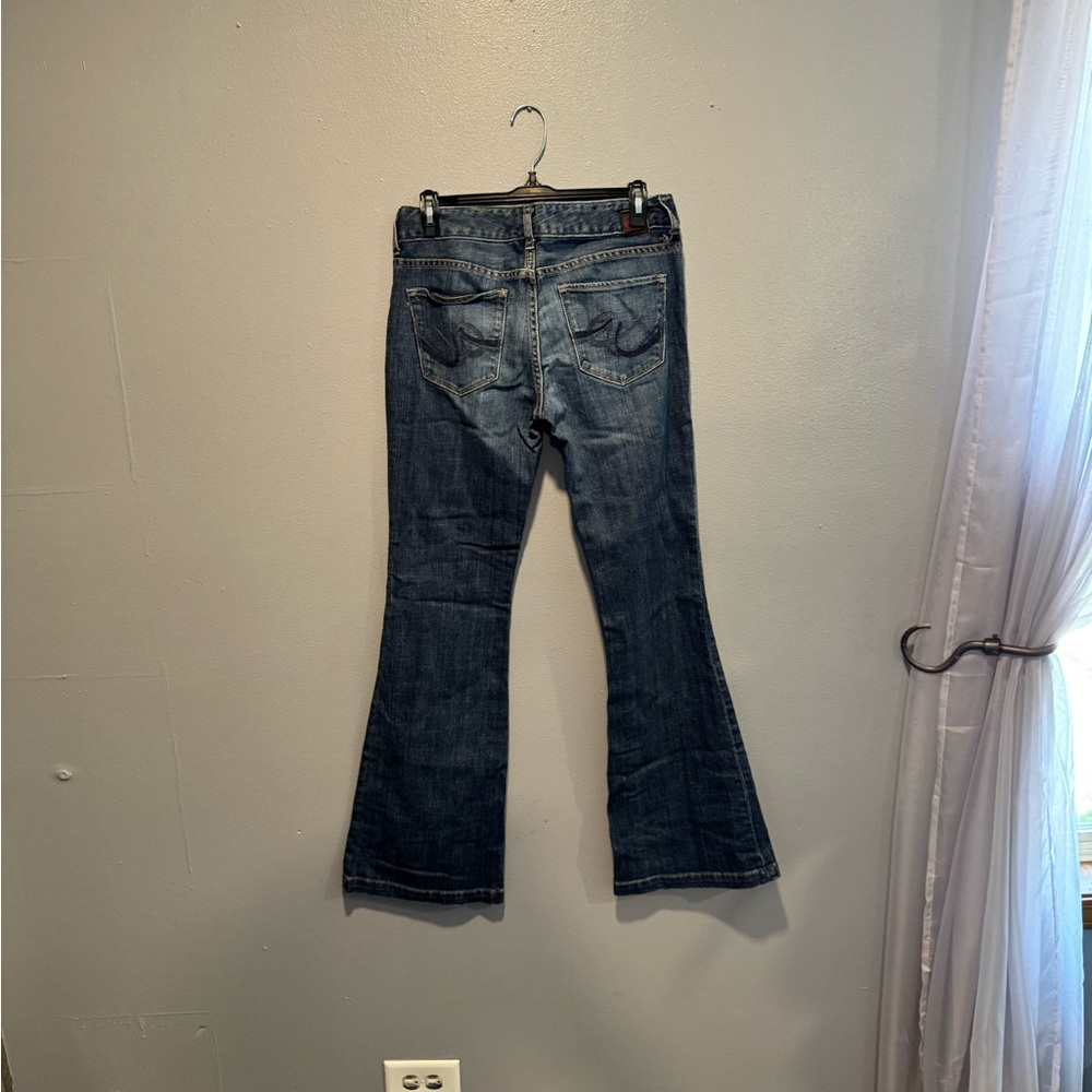X2 Blue Flare Wide Leg Jeans with Distressed Details - Picture 2 of 6
